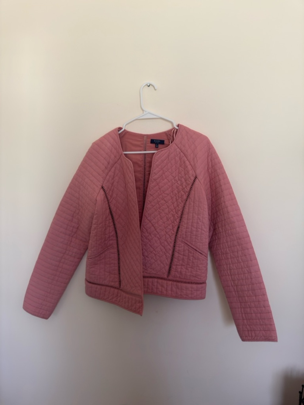 Kaari Blue Quilted Rose-Pink Open Front Blazer